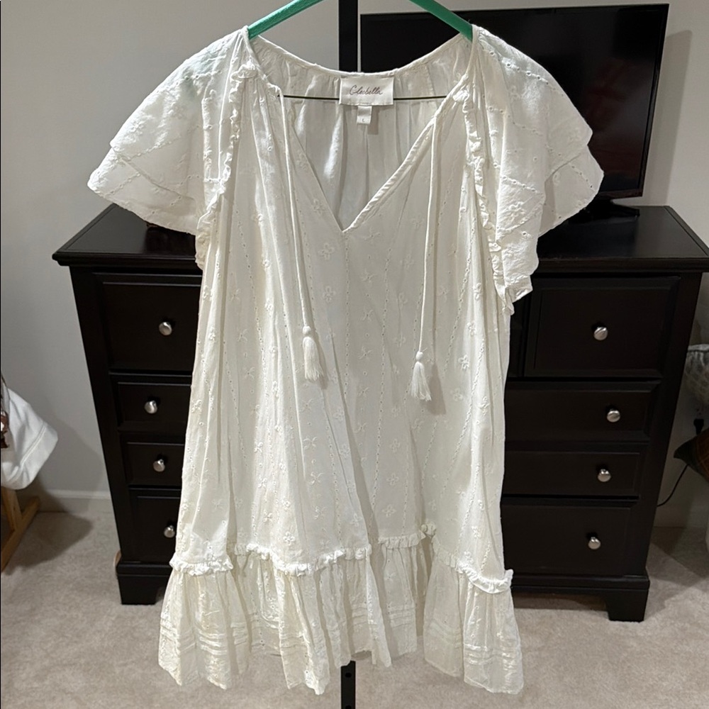 White Eyelet Dress with Tassels